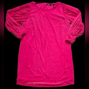 Size 16 Sheer Pleated Accordian Sleeve Fuscia Pink Sheath Dress